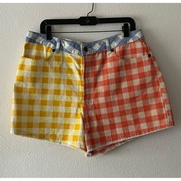 Farm Rio for Anthropologie like  New Gingham Color Block Denim Shorts - Picture 5 of 5